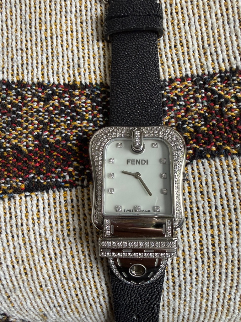 Fendi Black DiamondTrim MotherOfPearl Dial Watch